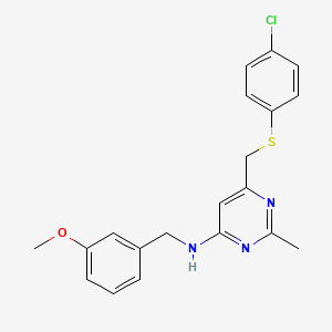 molecular formula C20H20ClN3OS B2959865 N-(6-{[(4-chlorophenyl)sulfanyl]methyl}-2-methyl-4-pyrimidinyl)-N-(3-methoxybenzyl)amine CAS No. 339278-87-4