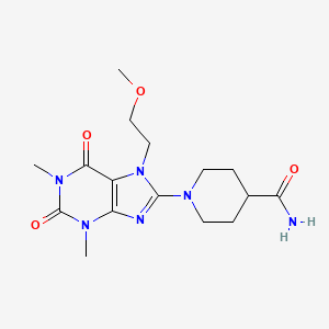 molecular formula C16H24N6O4 B2959893 1-(7-(2-甲氧基乙基)-1,3-二甲基-2,6-二氧代-2,3,6,7-四氢-1H-嘌呤-8-基)哌啶-4-甲酰胺 CAS No. 500198-83-4