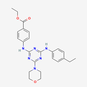 molecular formula C24H28N6O3 B2959949 Ethyl 4-({4-[(4-ethylphenyl)amino]-6-(morpholin-4-yl)-1,3,5-triazin-2-yl}amino)benzoate CAS No. 898630-58-5