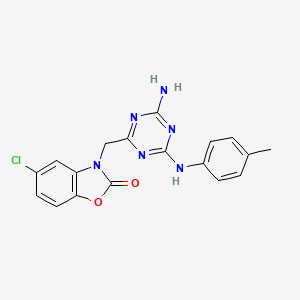 molecular formula C18H15ClN6O2 B2959964 3-({4-amino-6-[(4-methylphenyl)amino]-1,3,5-triazin-2-yl}methyl)-5-chloro-1,3-benzoxazol-2(3H)-one CAS No. 904011-18-3