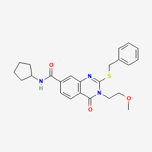 molecular formula C24H27N3O3S B2959987 2-(benzylthio)-N-cyclopentyl-3-(2-methoxyethyl)-4-oxo-3,4-dihydroquinazoline-7-carboxamide CAS No. 946270-67-3