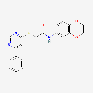molecular formula C20H17N3O3S B2960093 N-(2,3-dihydro-1,4-benzodioxin-6-yl)-2-[(6-phenylpyrimidin-4-yl)sulfanyl]acetamide CAS No. 1203245-73-1
