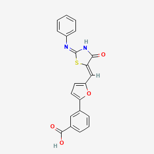 3-(5-((Z)-((Z)-4-oxo-2-(phenylimino)thiazolidin-5-ylidene)methyl)furan-2-yl)benzoic acid