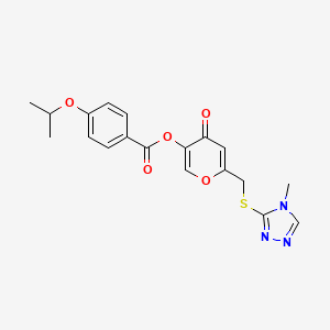 molecular formula C19H19N3O5S B2960180 6-{[(4-methyl-4H-1,2,4-triazol-3-yl)sulfanyl]methyl}-4-oxo-4H-pyran-3-yl 4-(propan-2-yloxy)benzoate CAS No. 896312-20-2