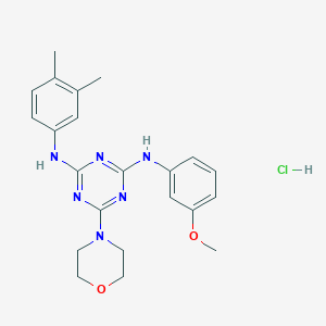 molecular formula C22H27ClN6O2 B2960189 N2-(3,4-DIMETHYLPHENYL)-N4-(3-METHOXYPHENYL)-6-(MORPHOLIN-4-YL)-1,3,5-TRIAZINE-2,4-DIAMINE HYDROCHLORIDE CAS No. 1179384-46-3