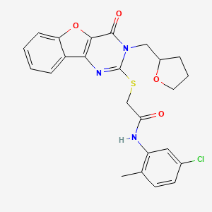 molecular formula C24H22ClN3O4S B2960195 N-(5-chloro-2-methylphenyl)-2-({6-oxo-5-[(oxolan-2-yl)methyl]-8-oxa-3,5-diazatricyclo[7.4.0.0^{2,7}]trideca-1(9),2(7),3,10,12-pentaen-4-yl}sulfanyl)acetamide CAS No. 900002-86-0