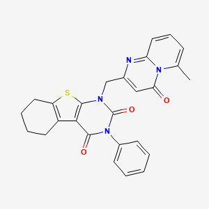 molecular formula C26H22N4O3S B2960202 1-[(6-methyl-4-oxo-4H-pyrido[1,2-a]pyrimidin-2-yl)methyl]-3-phenyl-5,6,7,8-tetrahydro[1]benzothieno[2,3-d]pyrimidine-2,4(1H,3H)-dione CAS No. 866345-94-0