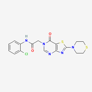 molecular formula C17H16ClN5O2S2 B2960288 N-(2-chlorophenyl)-2-[7-oxo-2-(thiomorpholin-4-yl)-6H,7H-[1,3]thiazolo[4,5-d]pyrimidin-6-yl]acetamide CAS No. 1223778-67-3