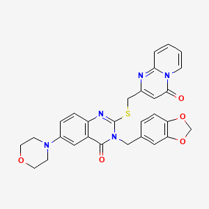 3-(1,3-Benzodioxol-5-ylmethyl)-6-morpholin-4-yl-2-[(4-oxopyrido[1,2-a]pyrimidin-2-yl)methylsulfanyl]quinazolin-4-one