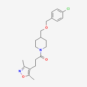 molecular formula C21H27ClN2O3 B2960505 1-(4-(((4-Chlorobenzyl)oxy)methyl)piperidin-1-yl)-3-(3,5-dimethylisoxazol-4-yl)propan-1-one CAS No. 1396750-64-3