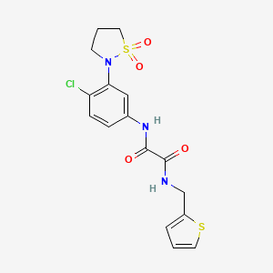 molecular formula C16H16ClN3O4S2 B2960523 N1-(4-chloro-3-(1,1-dioxidoisothiazolidin-2-yl)phenyl)-N2-(thiophen-2-ylmethyl)oxalamide CAS No. 1105216-42-9
