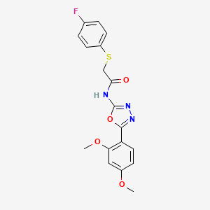 molecular formula C18H16FN3O4S B2960538 N-[5-(2,4-dimethoxyphenyl)-1,3,4-oxadiazol-2-yl]-2-[(4-fluorophenyl)sulfanyl]acetamide CAS No. 896349-24-9