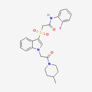 molecular formula C24H26FN3O4S B2960544 N-(2-fluorophenyl)-2-((1-(2-(4-methylpiperidin-1-yl)-2-oxoethyl)-1H-indol-3-yl)sulfonyl)acetamide CAS No. 878059-40-6