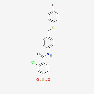 molecular formula C21H17ClFNO3S2 B2960561 2-chloro-N-(4-{[(4-fluorophenyl)sulfanyl]methyl}phenyl)-4-(methylsulfonyl)benzenecarboxamide CAS No. 338398-82-6