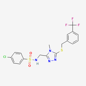 molecular formula C18H16ClF3N4O2S2 B2960657 4-chloro-N-[(4-methyl-5-{[3-(trifluoromethyl)benzyl]sulfanyl}-4H-1,2,4-triazol-3-yl)methyl]benzenesulfonamide CAS No. 338421-51-5