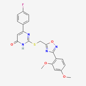 molecular formula C21H17FN4O4S B2960663 2-({[3-(2,4-Dimethoxyphenyl)-1,2,4-oxadiazol-5-yl]methyl}sulfanyl)-6-(4-fluorophenyl)-4-pyrimidinol CAS No. 946269-76-7