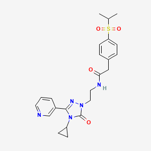molecular formula C23H27N5O4S B2960669 N-{2-[4-cyclopropyl-5-oxo-3-(pyridin-3-yl)-4,5-dihydro-1H-1,2,4-triazol-1-yl]ethyl}-2-[4-(propane-2-sulfonyl)phenyl]acetamide CAS No. 1798484-50-0