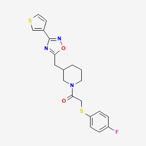 molecular formula C20H20FN3O2S2 B2960685 2-((4-Fluorophenyl)thio)-1-(3-((3-(thiophen-3-yl)-1,2,4-oxadiazol-5-yl)methyl)piperidin-1-yl)ethanone CAS No. 1798639-13-0