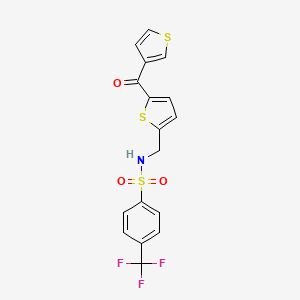 molecular formula C17H12F3NO3S3 B2960690 N-((5-(thiophene-3-carbonyl)thiophen-2-yl)methyl)-4-(trifluoromethyl)benzenesulfonamide CAS No. 1797062-88-4