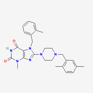 molecular formula C27H32N6O2 B2960705 8-(4-(2,5-dimethylbenzyl)piperazin-1-yl)-3-methyl-7-(2-methylbenzyl)-1H-purine-2,6(3H,7H)-dione CAS No. 898463-42-8
