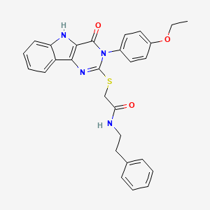 molecular formula C28H26N4O3S B2960728 2-((3-(4-ethoxyphenyl)-4-oxo-4,5-dihydro-3H-pyrimido[5,4-b]indol-2-yl)thio)-N-phenethylacetamide CAS No. 536710-19-7