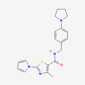 molecular formula C20H22N4OS B2960736 4-methyl-N-[4-(pyrrolidin-1-yl)benzyl]-2-(1H-pyrrol-1-yl)-1,3-thiazole-5-carboxamide CAS No. 1251689-76-5