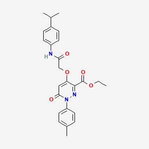molecular formula C25H27N3O5 B2960740 Ethyl 4-(2-((4-isopropylphenyl)amino)-2-oxoethoxy)-6-oxo-1-(p-tolyl)-1,6-dihydropyridazine-3-carboxylate CAS No. 899943-52-3