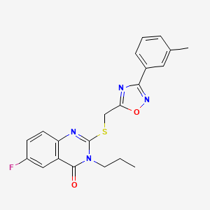 molecular formula C21H19FN4O2S B2960743 6-fluoro-3-propyl-2-(((3-(m-tolyl)-1,2,4-oxadiazol-5-yl)methyl)thio)quinazolin-4(3H)-one CAS No. 2320268-16-2