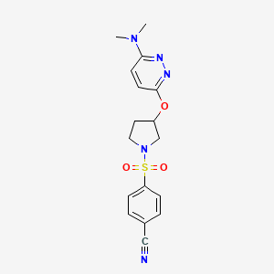 molecular formula C17H19N5O3S B2960755 4-((3-((6-(二甲氨基)哒嗪-3-基)氧代)吡咯烷-1-基)磺酰基)苯腈 CAS No. 2034483-88-8