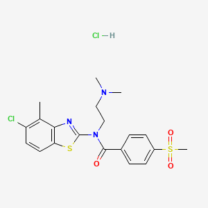 molecular formula C20H23Cl2N3O3S2 B2960792 N-(5-chloro-4-methyl-1,3-benzothiazol-2-yl)-N-[2-(dimethylamino)ethyl]-4-methylsulfonylbenzamide;hydrochloride CAS No. 1216564-30-5