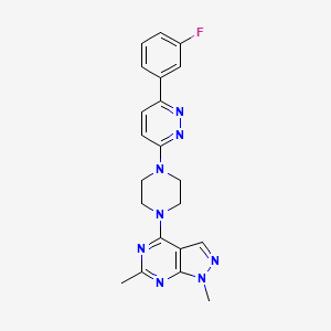 molecular formula C21H21FN8 B2960812 4-[4-[6-(3-Fluorophenyl)pyridazin-3-yl]piperazin-1-yl]-1,6-dimethylpyrazolo[3,4-d]pyrimidine CAS No. 2380190-32-7