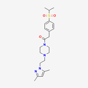 molecular formula C22H32N4O3S B2960822 1-(4-(2-(3,5-dimethyl-1H-pyrazol-1-yl)ethyl)piperazin-1-yl)-2-(4-(isopropylsulfonyl)phenyl)ethanone CAS No. 1286697-99-1