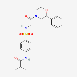 molecular formula C22H27N3O5S B2960828 N-(4-(N-(2-oxo-2-(2-phenylmorpholino)ethyl)sulfamoyl)phenyl)isobutyramide CAS No. 954039-25-9