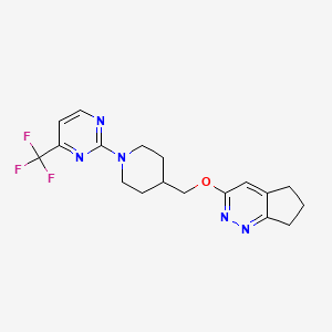 molecular formula C18H20F3N5O B2960832 3-[[1-[4-(Trifluoromethyl)pyrimidin-2-yl]piperidin-4-yl]methoxy]-6,7-dihydro-5H-cyclopenta[c]pyridazine CAS No. 2320222-06-6