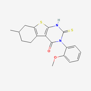 B2960856 4-(2-Methoxyphenyl)-11-methyl-5-sulfanyl-8-thia-4,6-diazatricyclo[7.4.0.0,2,7]trideca-1(9),2(7),5-trien-3-one CAS No. 885524-63-0