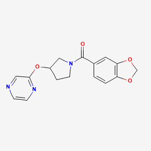 molecular formula C16H15N3O4 B2961005 2-{[1-(2H-1,3-benzodioxole-5-carbonyl)pyrrolidin-3-yl]oxy}pyrazine CAS No. 2034449-17-5
