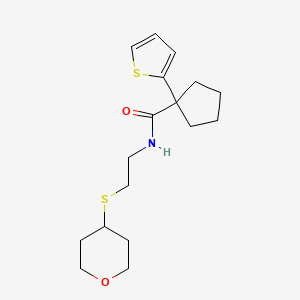 molecular formula C17H25NO2S2 B2961043 N-[2-(oxan-4-ylsulfanyl)ethyl]-1-(thiophen-2-yl)cyclopentane-1-carboxamide CAS No. 2034525-04-5