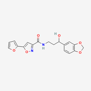 molecular formula C18H16N2O6 B2961054 N-(3-(benzo[d][1,3]dioxol-5-yl)-3-hydroxypropyl)-5-(furan-2-yl)isoxazole-3-carboxamide CAS No. 1421515-50-5