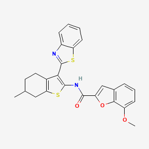molecular formula C26H22N2O3S2 B2961224 N-[3-(1,3-benzothiazol-2-yl)-6-methyl-4,5,6,7-tetrahydro-1-benzothiophen-2-yl]-7-methoxy-1-benzofuran-2-carboxamide CAS No. 921873-43-0