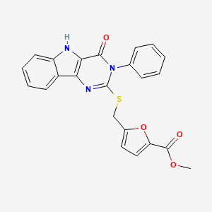 molecular formula C23H17N3O4S B2961301 methyl 5-(((4-oxo-3-phenyl-4,5-dihydro-3H-pyrimido[5,4-b]indol-2-yl)thio)methyl)furan-2-carboxylate CAS No. 536704-15-1