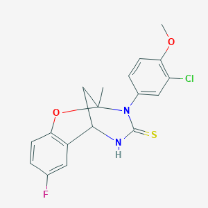 molecular formula C18H16ClFN2O2S B2961303 10-(3-chloro-4-methoxyphenyl)-4-fluoro-9-methyl-8-oxa-10,12-diazatricyclo[7.3.1.0^{2,7}]trideca-2,4,6-triene-11-thione CAS No. 932970-08-6