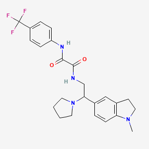 molecular formula C24H27F3N4O2 B2961318 N-[2-(1-methyl-2,3-dihydro-1H-indol-5-yl)-2-(pyrrolidin-1-yl)ethyl]-N'-[4-(trifluoromethyl)phenyl]ethanediamide CAS No. 921923-85-5