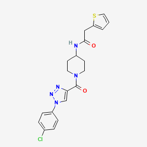 molecular formula C20H20ClN5O2S B2961334 N-(1-(1-(4-chlorophenyl)-1H-1,2,3-triazole-4-carbonyl)piperidin-4-yl)-2-(thiophen-2-yl)acetamide CAS No. 1251550-75-0