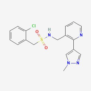 molecular formula C17H17ClN4O2S B2961335 1-(2-chlorophenyl)-N-((2-(1-methyl-1H-pyrazol-4-yl)pyridin-3-yl)methyl)methanesulfonamide CAS No. 2097884-27-8