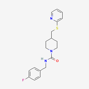 molecular formula C19H22FN3OS B2961386 N-(4-fluorobenzyl)-4-((pyridin-2-ylthio)methyl)piperidine-1-carboxamide CAS No. 1421468-58-7