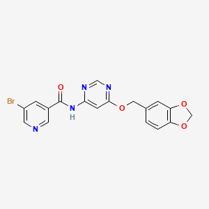 molecular formula C18H13BrN4O4 B2961430 N-(6-(benzo[d][1,3]dioxol-5-ylmethoxy)pyrimidin-4-yl)-5-bromonicotinamide CAS No. 1396707-69-9