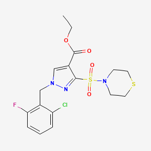 molecular formula C17H19ClFN3O4S2 B2961455 ethyl 1-(2-chloro-6-fluorobenzyl)-3-(thiomorpholinosulfonyl)-1H-pyrazole-4-carboxylate CAS No. 1251550-10-3