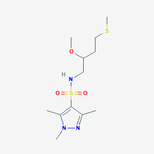 molecular formula C12H23N3O3S2 B2961490 N-[2-methoxy-4-(methylsulfanyl)butyl]-1,3,5-trimethyl-1H-pyrazole-4-sulfonamide CAS No. 2320417-33-0