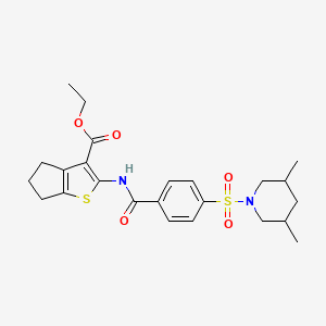 molecular formula C24H30N2O5S2 B2961526 ethyl 2-(4-((3,5-dimethylpiperidin-1-yl)sulfonyl)benzamido)-5,6-dihydro-4H-cyclopenta[b]thiophene-3-carboxylate CAS No. 391867-45-1