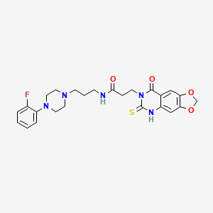 molecular formula C25H28FN5O4S B2961531 N-{3-[4-(2-fluorophenyl)piperazin-1-yl]propyl}-3-{8-oxo-6-sulfanylidene-2H,5H,6H,7H,8H-[1,3]dioxolo[4,5-g]quinazolin-7-yl}propanamide CAS No. 688054-98-0